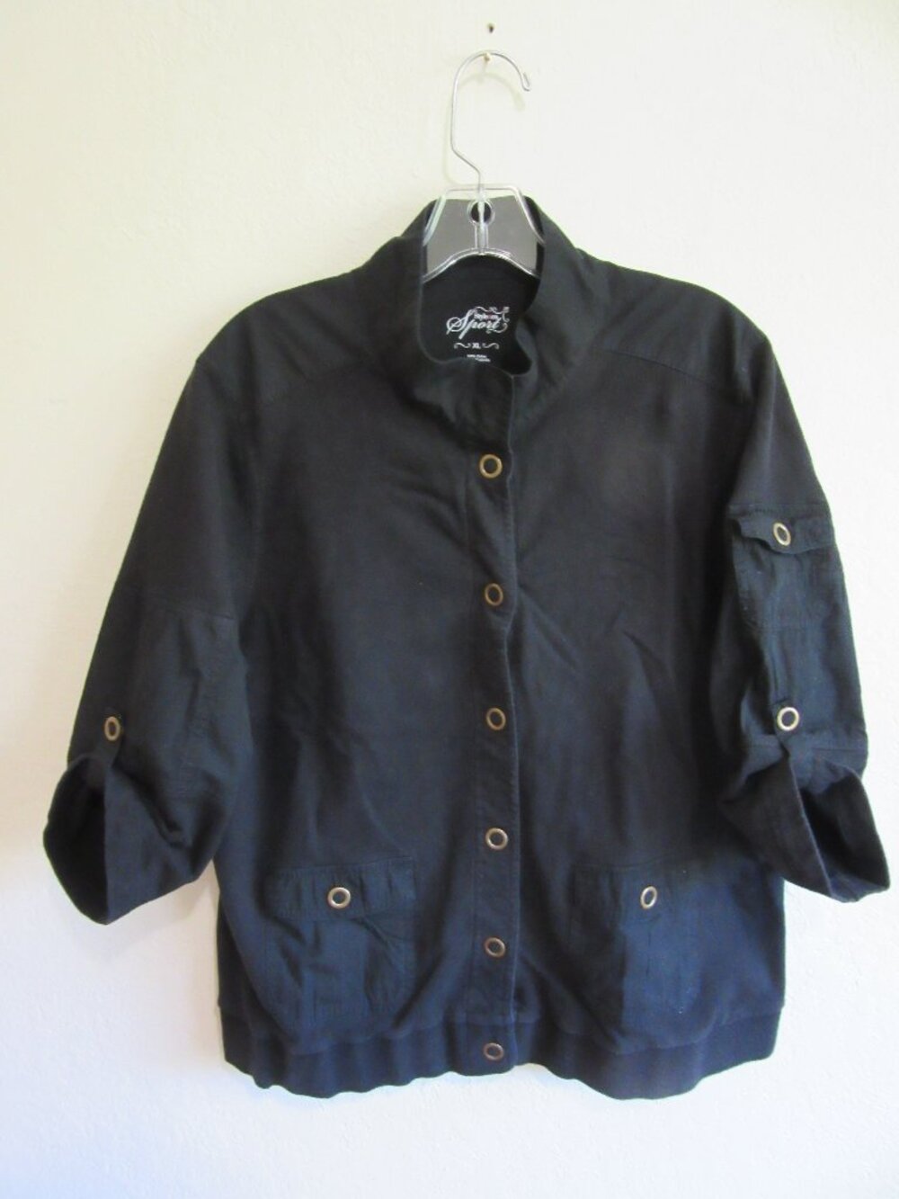 Style & Co Sport Black Cotton Knit Shirt Jacket